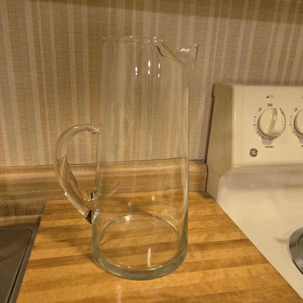 Hand blown glass pitcher